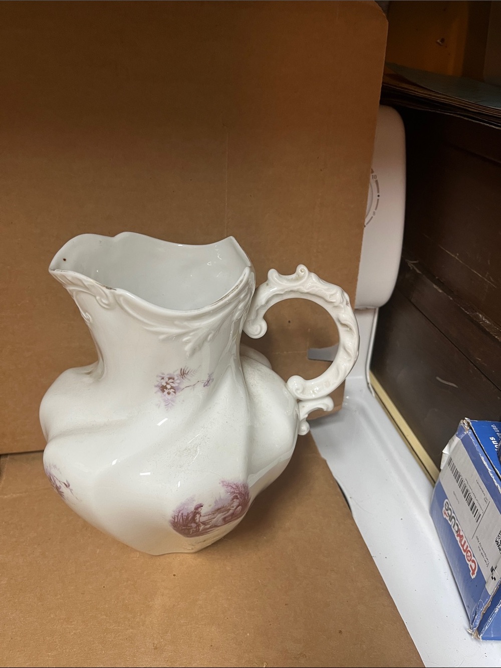 White Decorative Ceramic Pitcher with Subtle Pink Floral Accents Victorian